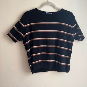 Vintage Pendleton Cotton Short Sleeve Brown Tan Stripe Top Large